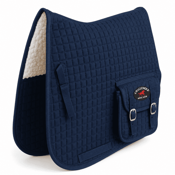 Horse English Quilted All-Purpose Fleece Padded Saddle Pad w/ Pockets Navy 7283