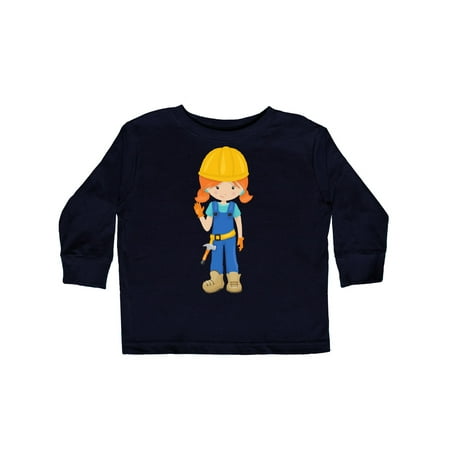 

Inktastic Cute Girl Construction Worker Orange Hair Gift Toddler Toddler Girl Long Sleeve T-Shirt