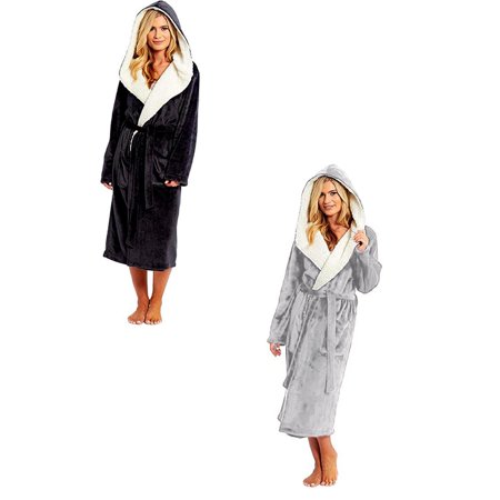 

Dtydtpe Women Winter Plush Lengthened Shawl Bathrobe Home Clothes Long Sleeved Robe Coat Cotton Pajama *2PCS