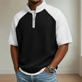 thumbnail image 2 of Hearthz Waffle Mens 1/4 Zip Sweatshirt Patchwork Raglan Mens Short Sleeves Shirts Lightweight Running Gym Basketball Jersey Black XL, 2 of 4