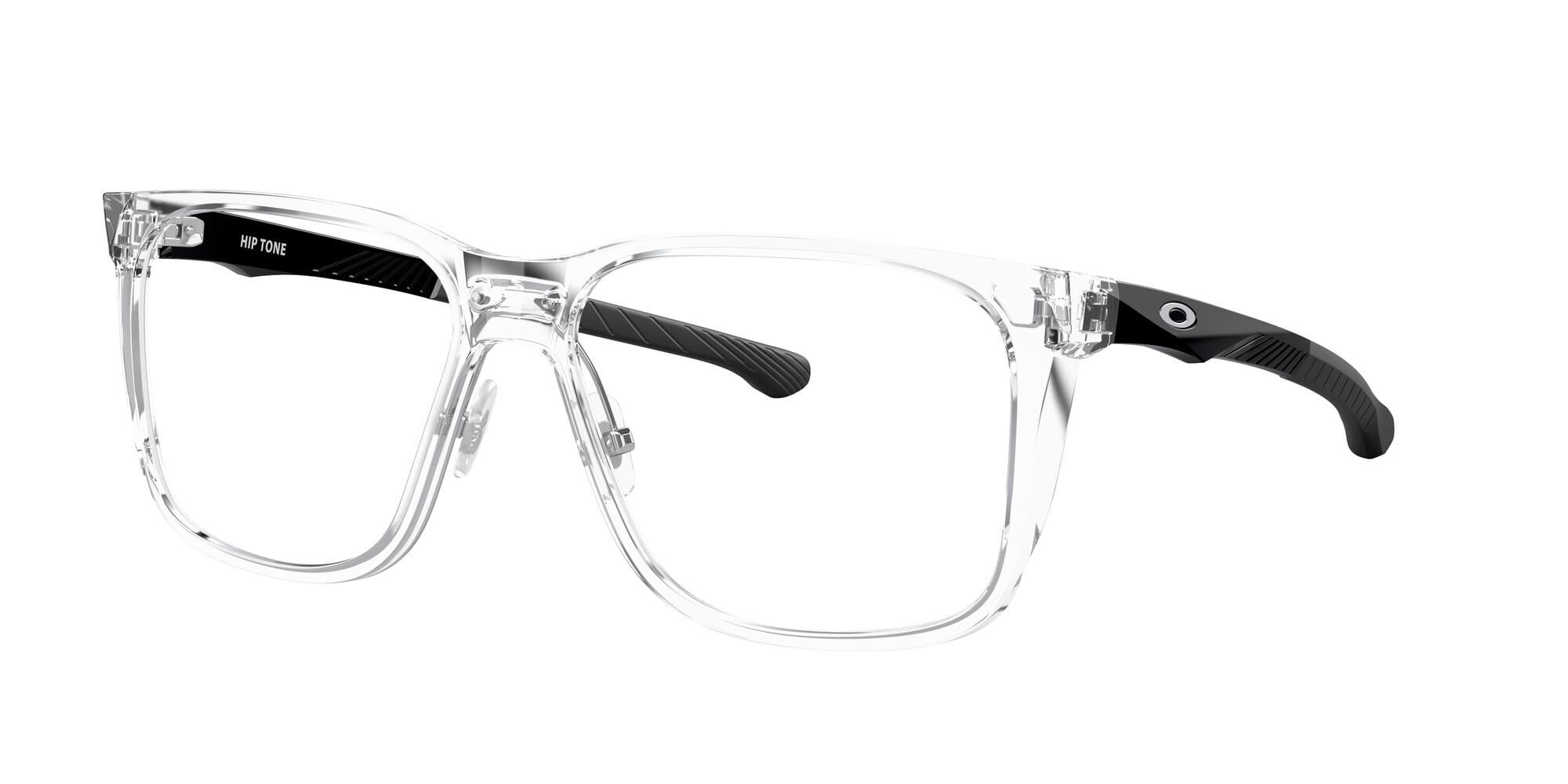 Oakley Hip Tone Optical Glasses, Rectangular Eyeglasses with Demo Lenses, Size 58, Polished Clear