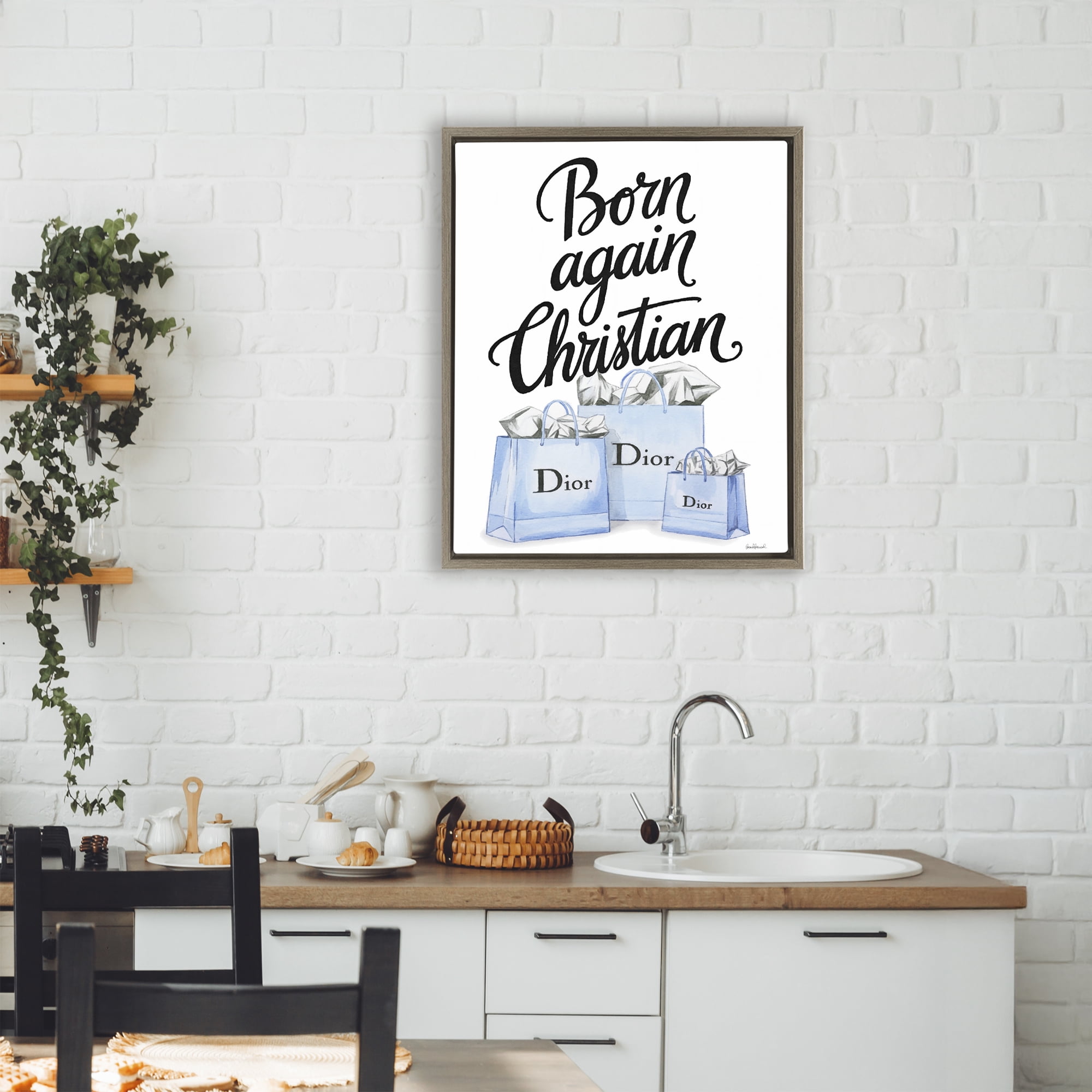Glam Bags Born Again Christian Brown Framed Floater Canvas Wall Art, design by Amanda Greenwood
