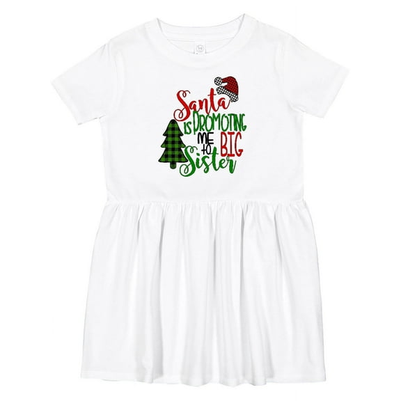Inktastic Santa is Promoting Me to Big Sister Green Plaid Tree Girls Toddler Dress