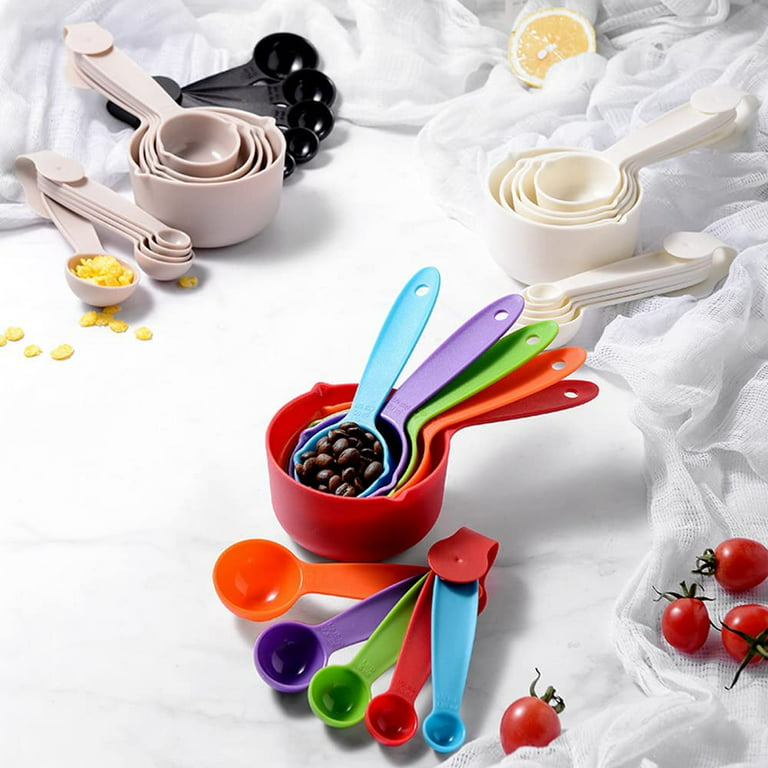 Set of 10 Colored Black White Beige Plastic Measuring Cups and Spoons Set (Multicolor)