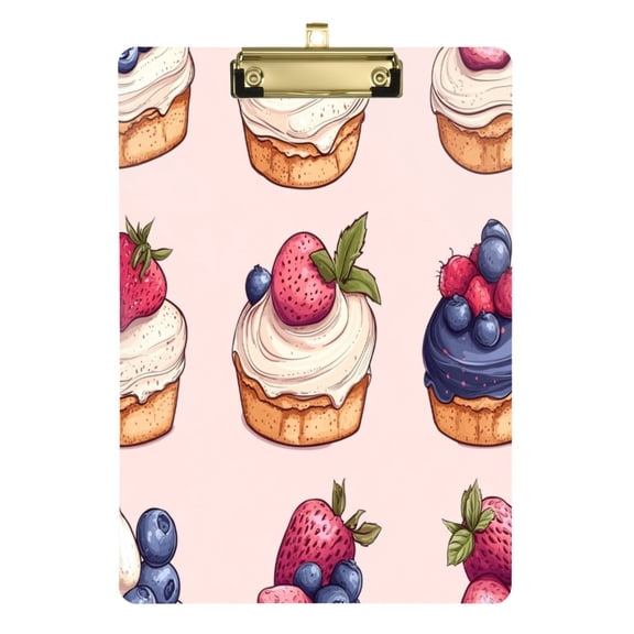 Cake Pattern 12.5x9in Clipboard, Durable Acrylic with Metal Clip and Wall Hook for Office or Classroom