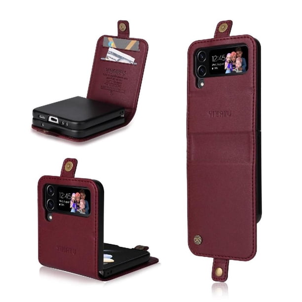 Funda para Samsung Galaxy Z Flip 4 Estuche de Cuero PU Tipo Cartera con Ranuras para Tarjetas y Cierre Magnético