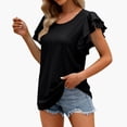 thumbnail image 4 of Tittly T Shirts for Women Basic Tees Women's Summer Top V Neck Ruffle Short Sleeve Casual Loose Tee T Shirts Tshirts Shirts Womens Tops Black L, 4 of 7