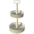 thumbnail image 4 of Emilia Double Tiered Etagere Server Stand, Rustic White, Circular Cake Display, Distressed Finish, Vintage Style, 19 Inches Tall, Wood and Metal, 4 of 7