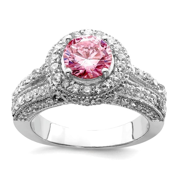 925 Sterling Silver Round Pink and White Cubic Zirconia Ring Size 6 Ring for Women