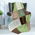 thumbnail image 4 of Tea Party Soft Flannel Fleece Throw Blanket, Checkered Tea Themed Images Geometrical Soft Colored Minimalist, Cozy Plush for Indoor and Outdoor Use, 50" x 60", Green Brown Blue, by Ambesonne, 4 of 5