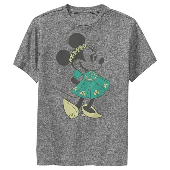 Boy's Mickey & Friends Flower Girl Minnie Performance Graphic Tee Charcoal Heather Small