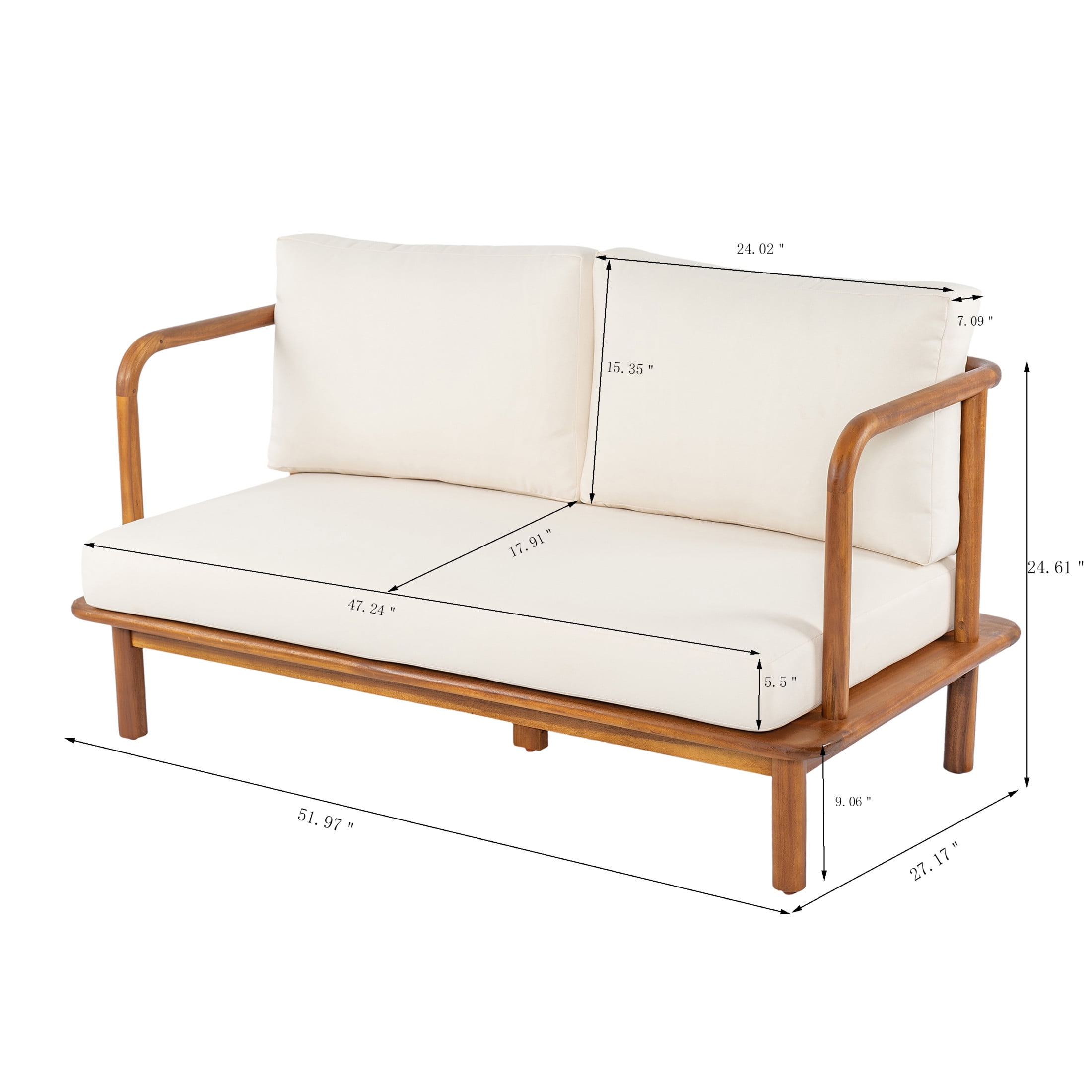 Christopher Knight Home Outdoor Loveseat with Coffee Table Set, Patio Chat Set with Cream Cushions