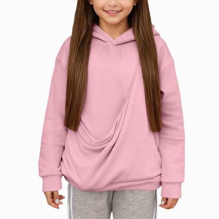 Nwiuh Boys Girls Cat Pouch Hoodie - Pet Pouch Hoodies Kids Front Carrier Kangaroo Pouch Sweatshirts Puppy Kitten Dogs Tops (Pink 5-6 Years)