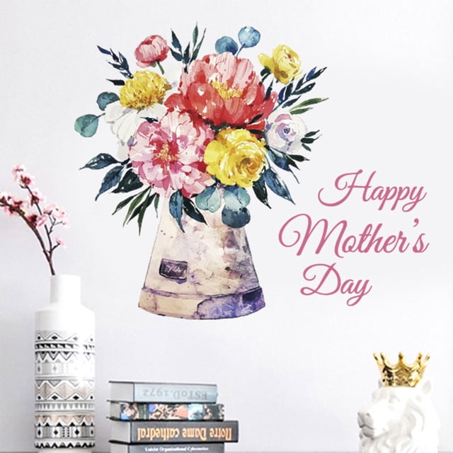 Adhesivos de pared con ramo de flores coloridas para el Día de la Madre