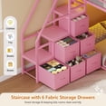 thumbnail image 4 of Twin Over Twin Bunk Beds with LED Lights, Low Bunk Bed Frame with 6 Storage Drawers and Pocket Organizer for 2 Teens, Twin Metal Bed Frame with Reversible Storage Staircase, Pink, 4 of 6