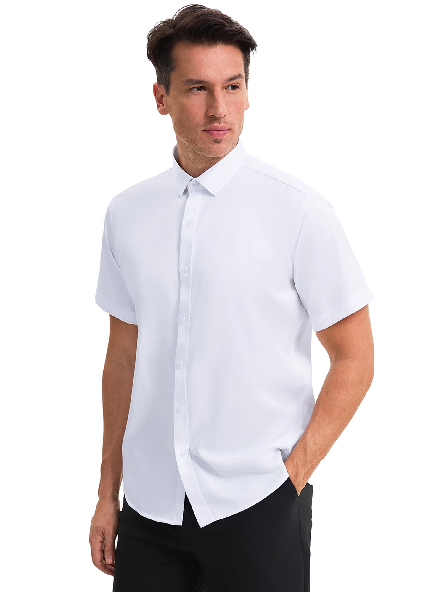 Unique Bargains Men's Short Sleeve Lightweight Business Formal Button Down Shirt M White