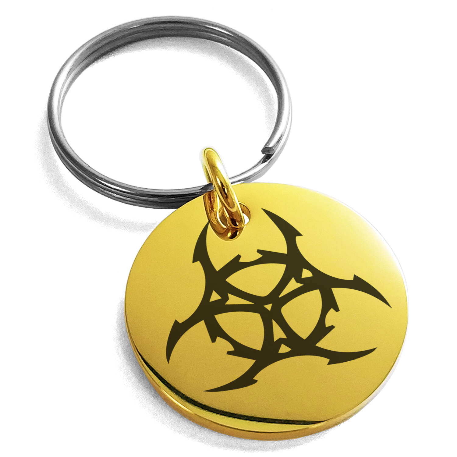 Stainless Steel Barbed Wire Biohazard Engraved Small Medallion Circle ...