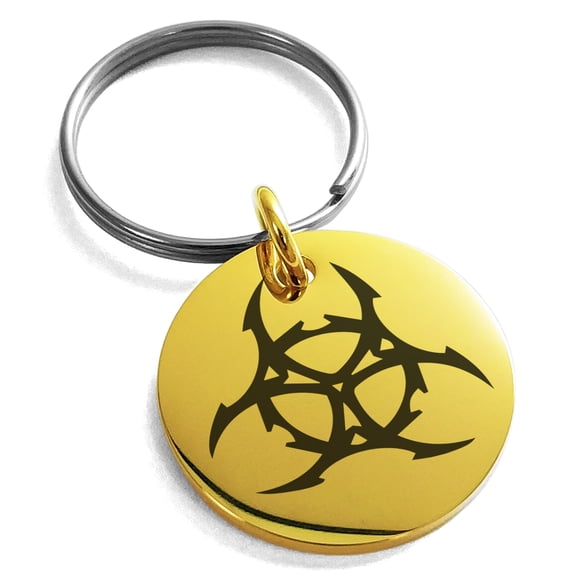 Stainless Steel Barbed Wire Biohazard Engraved Small Medallion Circle Charm Keychain Keyring
