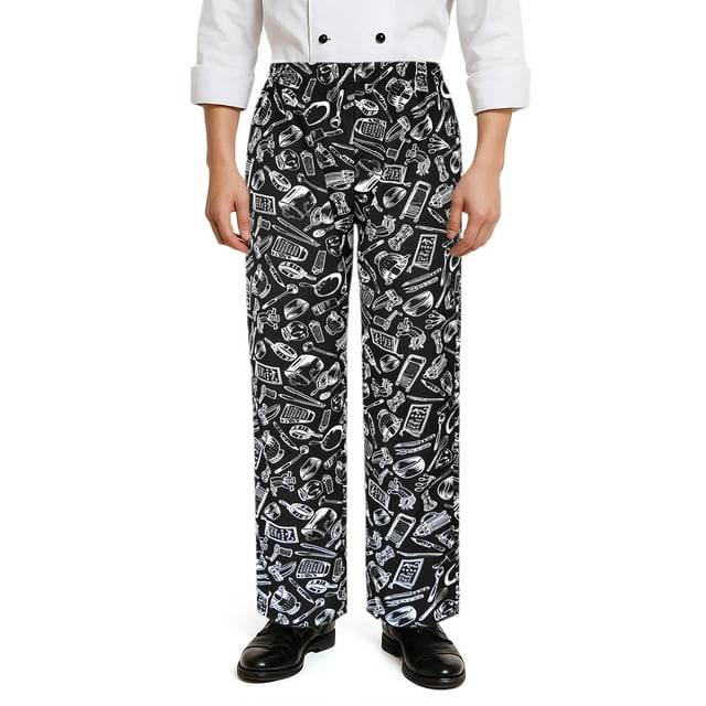 TOPTIE Classic Baggy Printed Chef Pants with Drawstring Waist Kitchen Restaurant Work Pants
