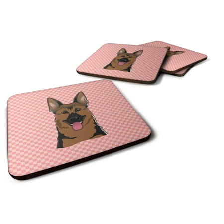 

Carolines Treasures BB1211FC Checkerboard Pink German Shepherd Foam Coaster Set of 4 3 1/2 x 3 1/2 multicolor