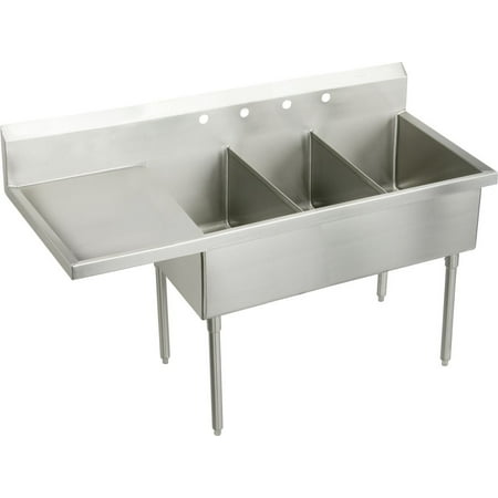 Elkay Ss8354lof Sturdibilt 79-1/2" Triple Basin Free Standing Stainless Steel Utility Sink