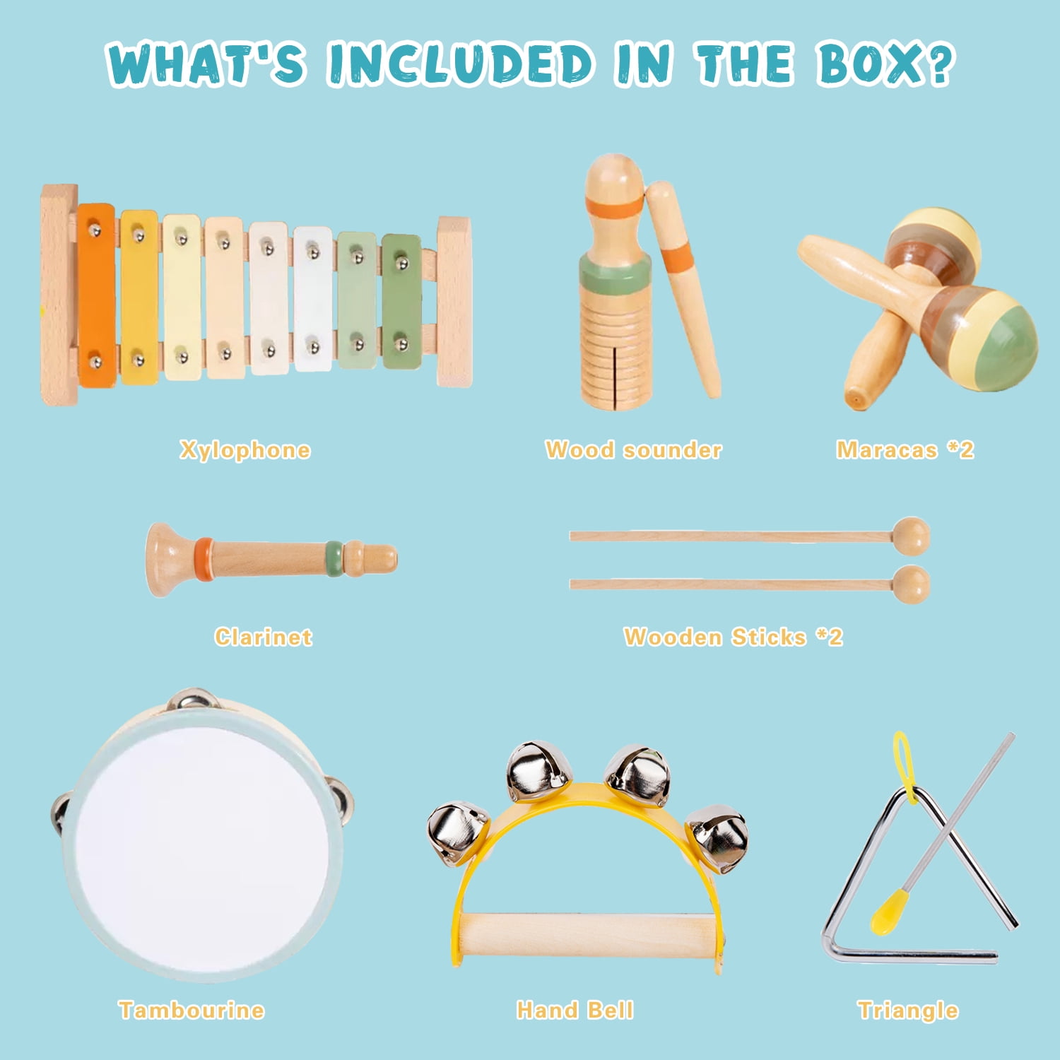 Sunforu Montessori Toys for Toddlers 1-3, Preschool Educational Musical Toy for Infant Boys and Girls, Wooden Musical Instruments for Toddler Best Birthday Gift