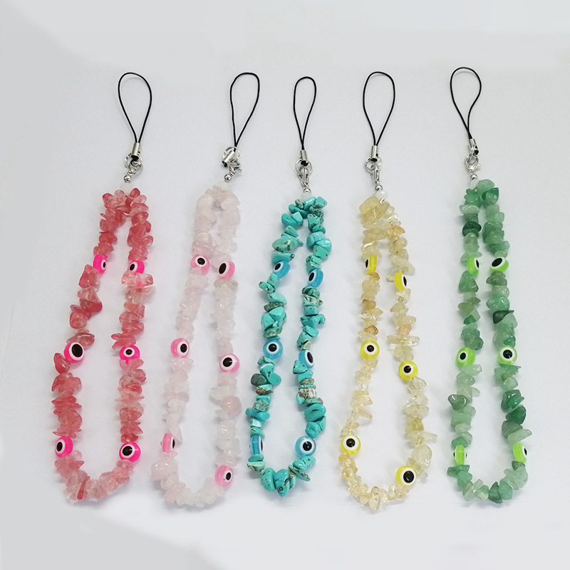 2024 Hot-Selling Phone Chain - INS Style Natural Amethyst Colorful Stone Evil Eye Phone Lanyard