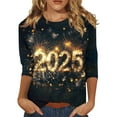 thumbnail image 2 of Women's Happy New Year Shirt 3/4 Sleeve Glitter Graphic Top Festive Holiday Party Wear, 2 of 5