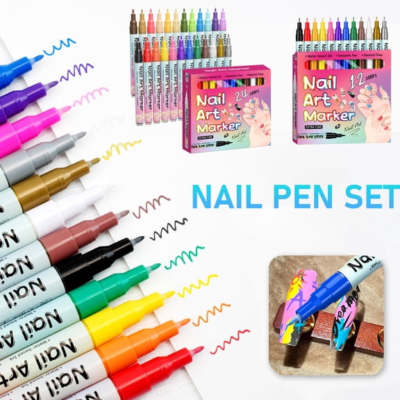 12 Colors Nail Art Pens Set, 2026 Upgrade Nail Art Markers for Gel Nails, DIY Quick Dry Graffiti Dotting Point Liner Pens, 3D Nail Polish Pens for Painting, Nails Art Drawing Tool 24PC