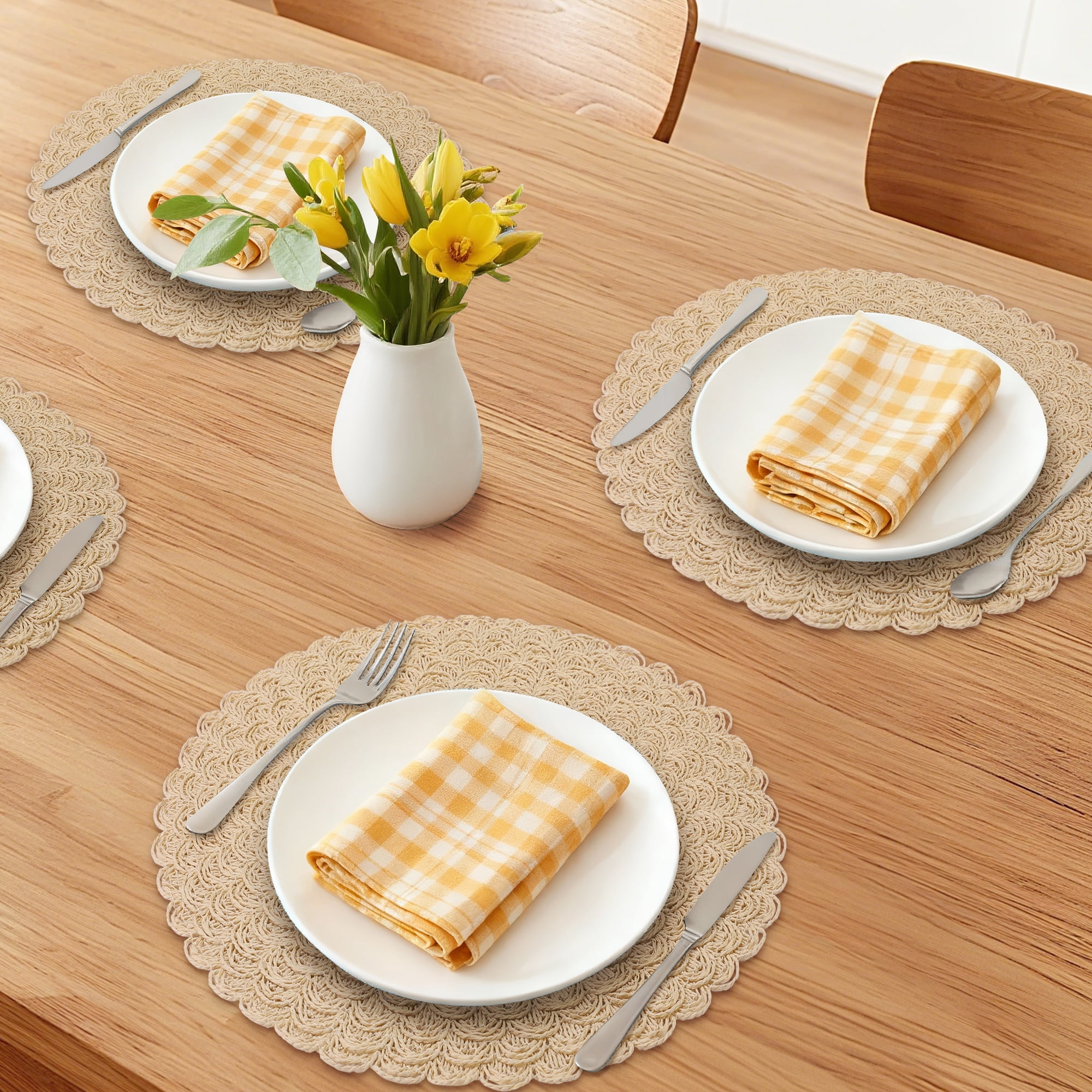 Unique Bargains 6Pcs Rustic Woven Dining Placemats Beige/Beige 15x15inch