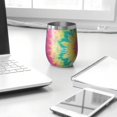 thumbnail image 3 of 12oz Stemless Wine Tumblers Colorful Rainbow Tie Dye Spiral Pattern Vacuum Insulated Stainless Steel Travel Tumbler Cups Mug with Lid and Straw for Champaign,Cocktail,Beer with Cleaning Brush, 3 of 5