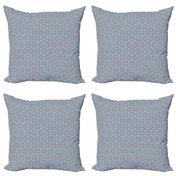 Geometric Throw Pillow Cushion Case Pack of 4, Oriental Motifs Floral and Traditional Mosaic Design, Modern Accent Double-Sided Print, 4 Sizes, Multicolor, by Ambesonne