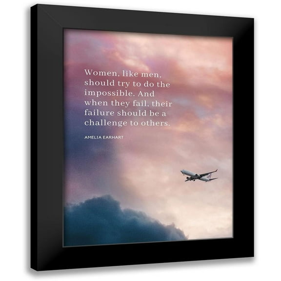 ArtsyQuotes 12x14 Black Modern Framed Museum Art Print Titled - Amelia Earhart Quote: Do the Impossible
