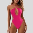 thumbnail image 2 of Womens One-Piece Swimsuits Solid Color Sexy Backless Monokini One Piece Swimsuit Women Swimwears Holiday Wear,Pink,S, 2 of 5