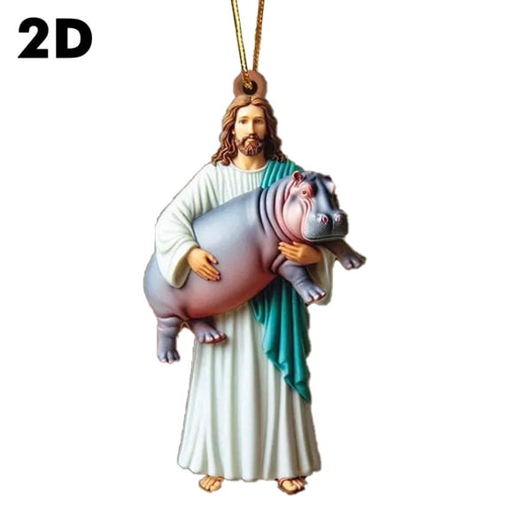 & Hippo Hanging Decoration,2D Acrylic Car Ornaments for Christmas Tree,Faith, Love & Peace Christmas Cross Ornaments,Car Mirror Hanging Christian Gifts for Adults/Kids