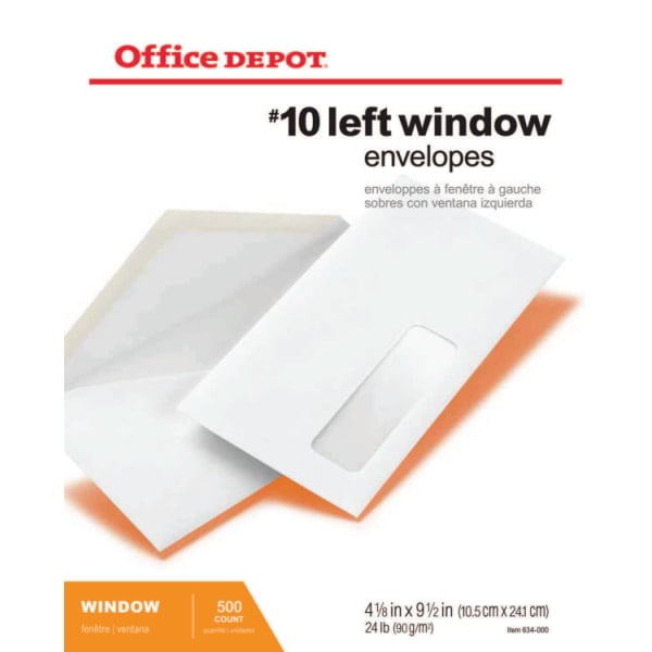 Office Depot® Brand Window Envelopes, Window On Bottom Left, 10, 4 1/8