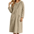thumbnail image 5 of LEAVINGSUO Nightgowns for Women Plus Size Long Sleeve Pullover Winter Casual Nightgown long dress with plush fabric For Home Use Khaki M, 5 of 7