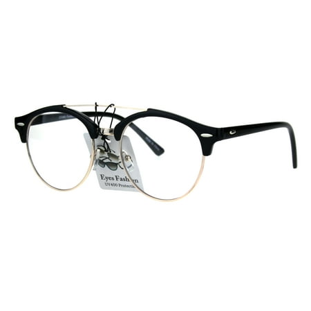 Mens Retro Hipster Half Horn Rim Clear Lens Eyeglasses Black Gold