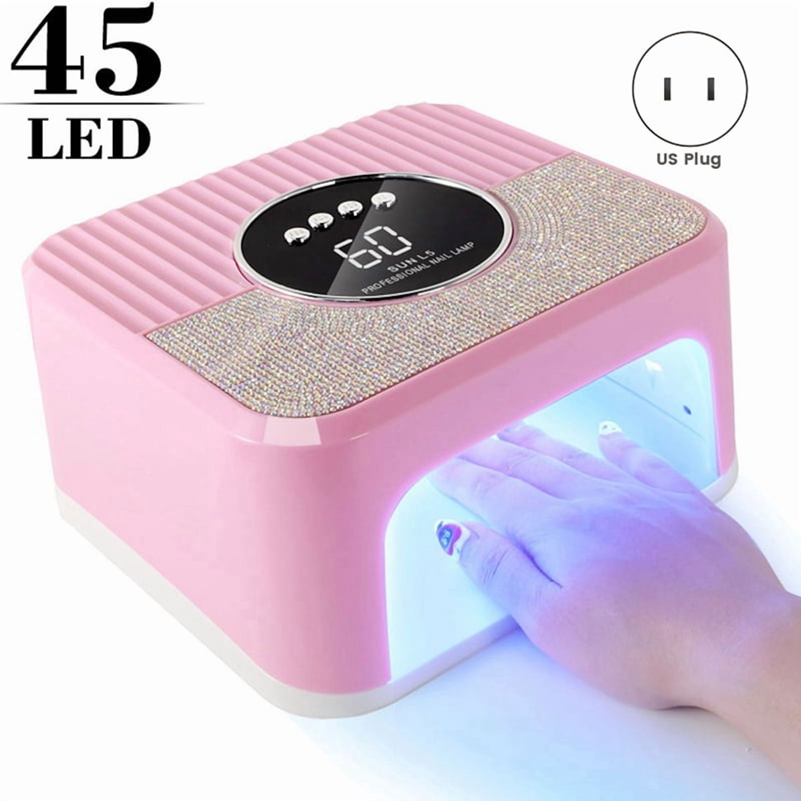 UV Nail Lamp Gel Nails,45LED Nail Lamp with 4 Timer Mode,Gel Nail Lamp Decorated with Sparkling Nail Rhinestone Pink(US)