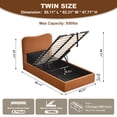 thumbnail image 2 of Twin Size Bed Frame with Lift Up Storage, Boucle Upholstered Platform Bed with Curved Headboard, No Box Spring Needed, Hydraulic Storage, Brown, 2 of 6