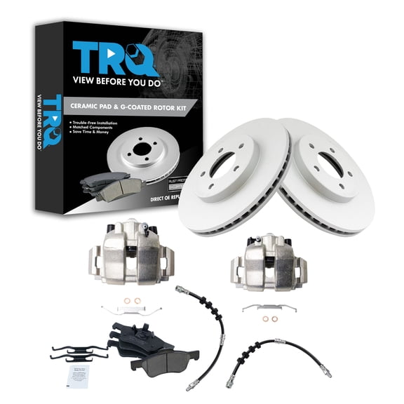 TRQ Front Brake Pad & Rotor Kit Brake Caliper Brake Hose Brake Pads Brake Rotor Ceramic Premium G-Coated Fits Select 2010 Ford Escape 2009 Mercury Mariner