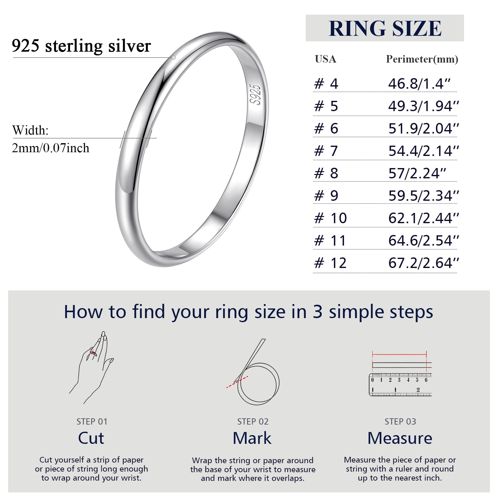 FindChic 925 Sterling Silver Ring, Hypoallergenic Band, Classic