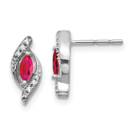 Auriga Fine Jewelry 10K White Gold 1/15Ct Diamond and Ruby Stud Earrings for Women (L- 0.52 inch W- 0.2 inch)