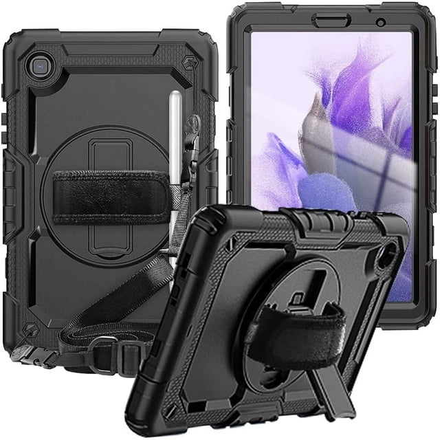 Timoom Samsung Galaxy Tab A7 Lite Case 8.7 inch 2021(SM-T220/T225), with Screen Protector Pencil Holder Kids Shockproof Rugged Silicone Cover 360 Stand Hand Strap for Galaxy Tablet A7 Lite,Black