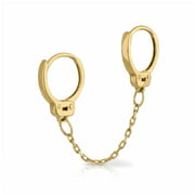 18K Solid Yellow Gold Chained Handcuff Hinged Hoops Earrings