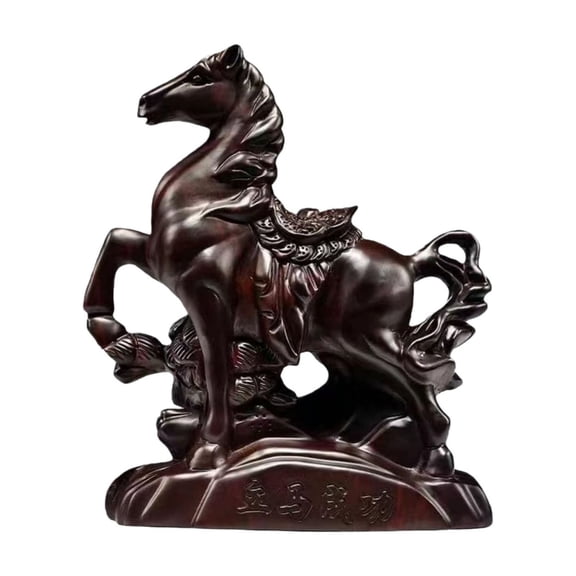 Horse Statue, Small Wooden Figurine for 2026 Chinese New Year, Feng Shui Office Desk Decor for Wealth Luck, Zodiac Animal Sculpture Home Tabletop Ornament (Black) Home Decor