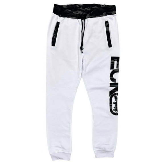 Ecko Unltd Men's Sweatpants Embroidered Logo Camo Trim Fleece Jogger (Medium, White)