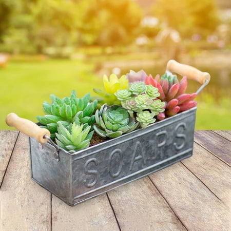 Rustic Style flower Pots  Decor Container with Wooden Handles  Pot  for Balcony Farmhouse Windowsill Home