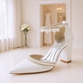 thumbnail image 2 of Women's Pumps High Heel 8CM Rhinestones Pearls Ankle Strap Wedding Shoes for Bride Prom Party, 2 of 7