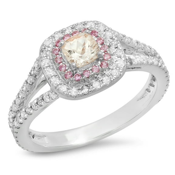 Dazzlingrock Collection 14K Cushion Morganite & Round Pink Sapphire & Diamond Bridal Halo Engagement Ring, White Gold, Size 8.5